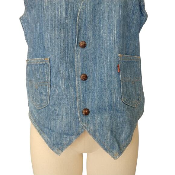 Vintage Levi's Orange Tab Denim Vest Size M Jean Pocket Snap Front 70s USA Made - Picture 3 of 9